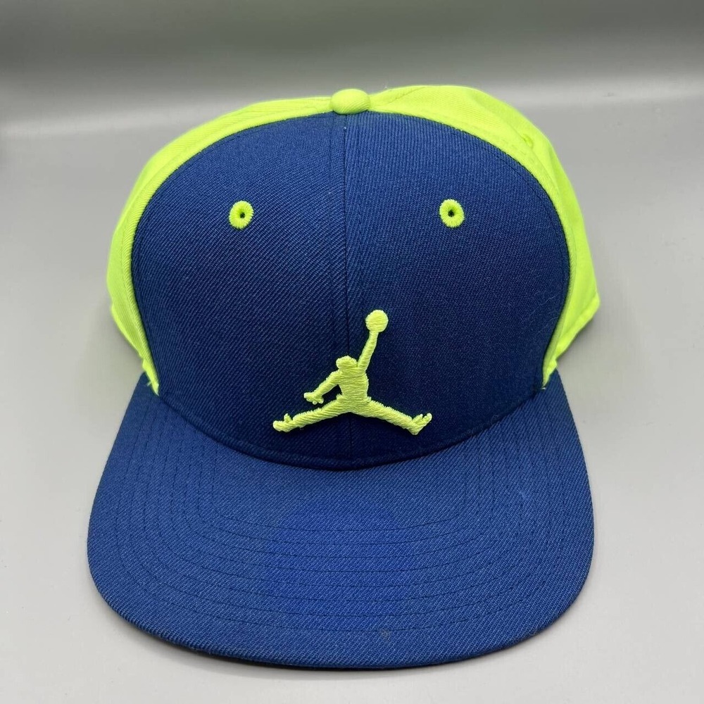 Air Jordan Hat Men Blue and Lime Jumpman Snap Back Cap‎